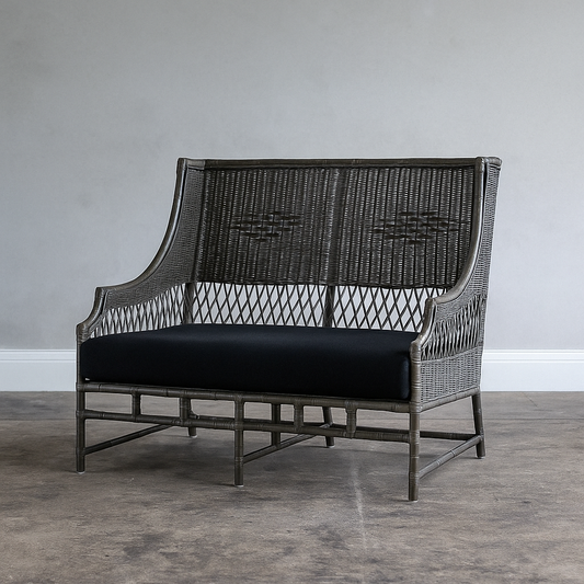 IRA 2-Seater Grey Sofa Set for Garden & Balcony | Handwoven Rattan Wicker Furniture | Comfortable Seating with Cushions | Outdoor & Indoor Use, Modern Design, Durable Timber Frame