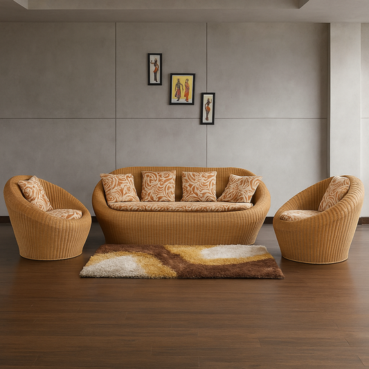 IRA 5-Seater Sofa Set with Cushions (3+1+1) - Original IRA Branded Cane Sofa Set - Brown Rattan Wicker Furniture for Outdoor and Indoor Use