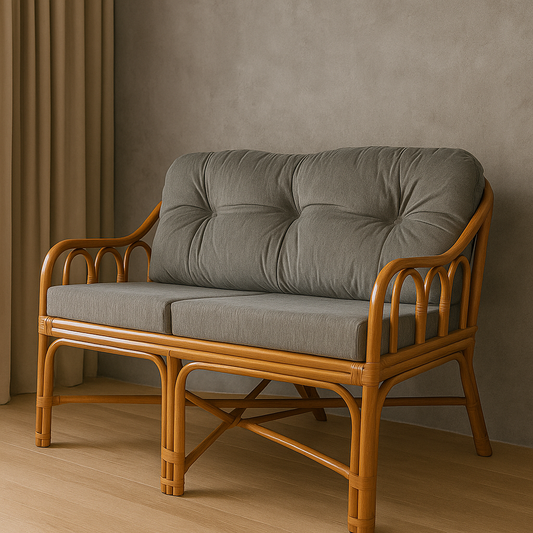 IRA 2-Seater Simple Sofa Set - Dark Brown Wash, Handwoven Rattan, Comfortable Seating for Living Room, Garden, Balcony | Modern Design, Wooden Frame, Outdoor & Indoor Use