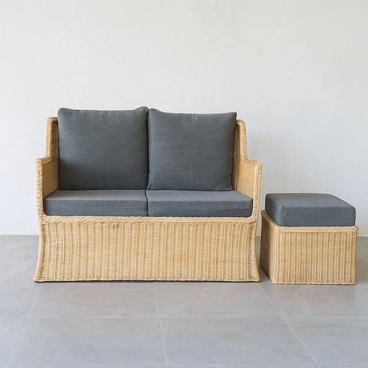 IRA 2 Seater White Sofa Set – Handwoven Rattan with Cushions – Comfortable Seating for Living Room, Garden, Balcony, and Outdoor Spaces