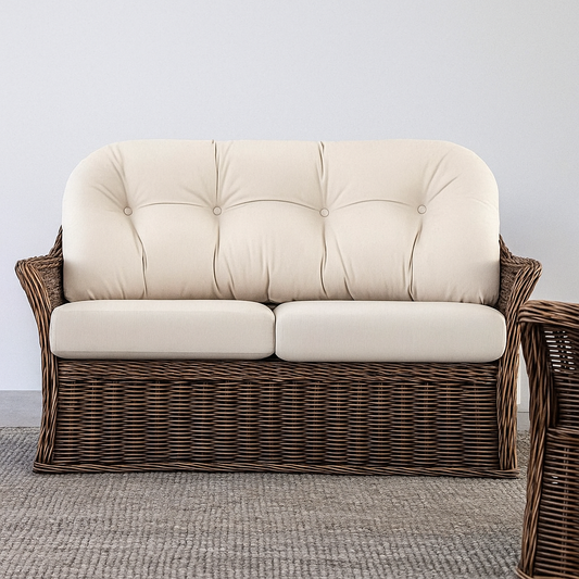 IRA 2-Seater Sofa Set for Indoor & Outdoor Use – Handwoven Rattan, Brown Wash Finish, Comfortable Seating for Living Room, Garden, Balcony | Modern Design, Wooden Frame, Wicker Furniture