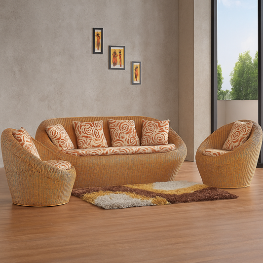 IRA 5-Seater Sofa Set with Cushions (3+1+1) - Original IRA Branded Cane Sofa Set - Brown Rattan Wicker Furniture for Outdoor and Indoor Use