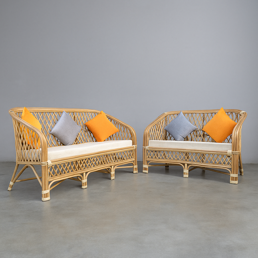 IRA 5-Seater Sofa Set with Cushions (3+2 Seater) - Natural Rattan Cane Sofa Set - Wicker Furniture for Living Room & Outdoor Use