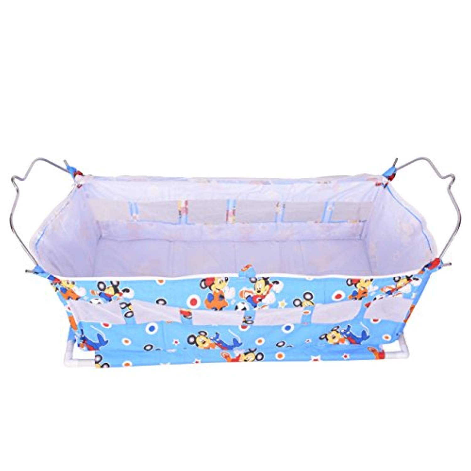 New Born Flat Bed Soft Cotton Cloth Swing Baby Cradle/Ghodiyu Hammock With Mosquito Net, Light Blue - IRA Furniture