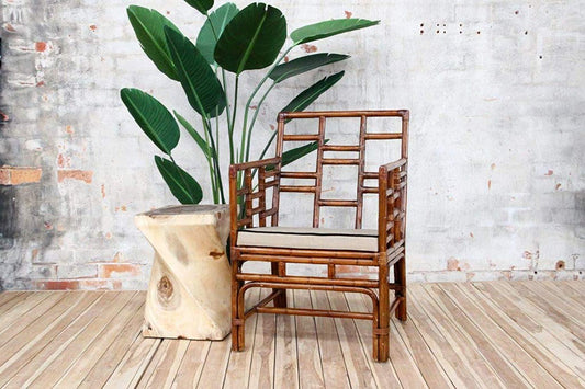 IRA Brown Wash Armchair Front View - PU Cushion India