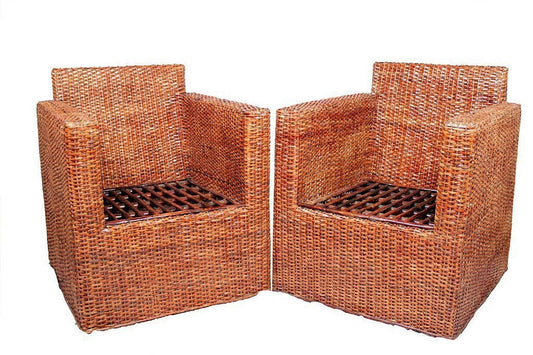 IRA Wicker Square Styled Arm Chair Set with Cushion - IRA Furniture