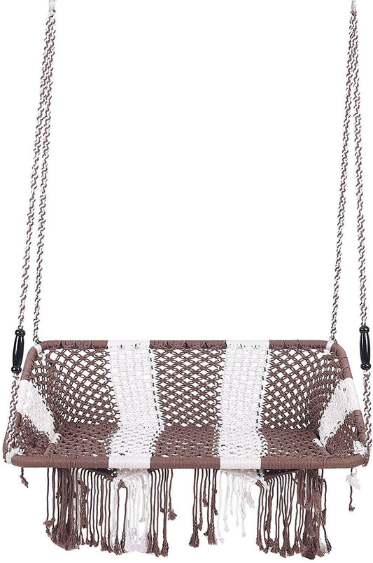 IRA Silk Rope 2 Seater Swing Grey Front View - Handweaved India