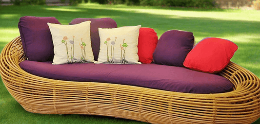 IRA 3 Seater Sofa Honey Finish View - Glossy Rattan India