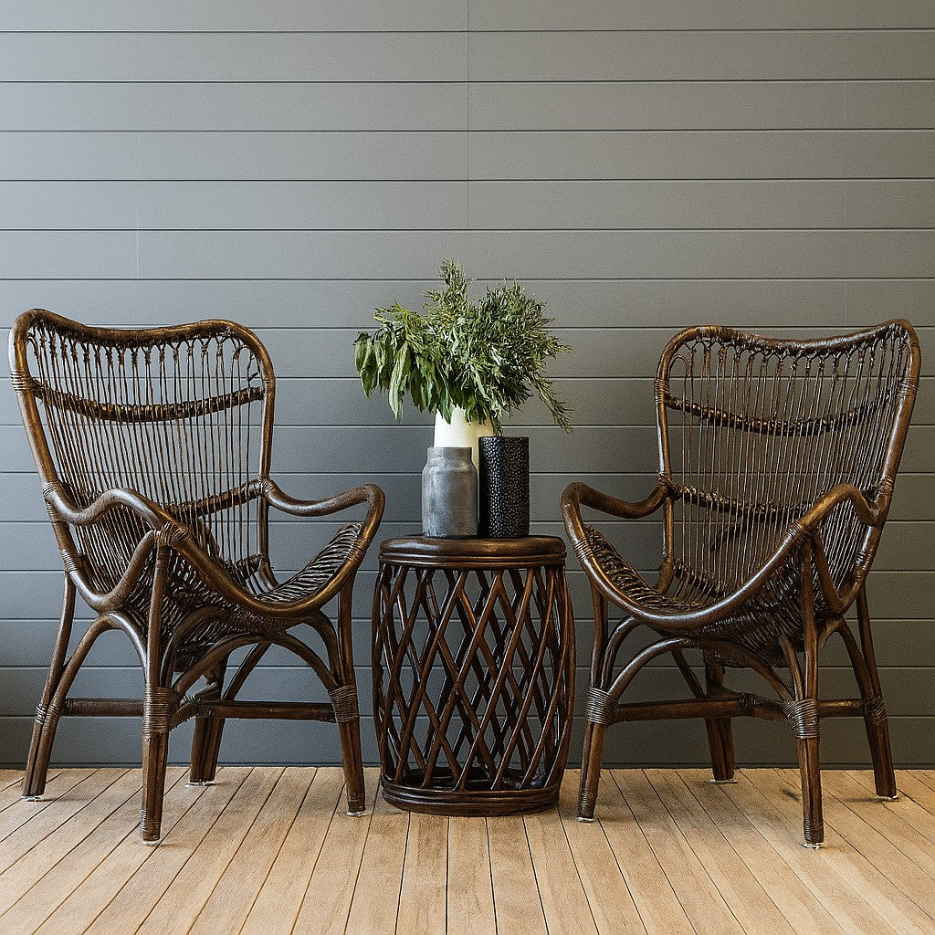 Burnt Sienna Cane Armchair – Stylish Rattan Balcony Chairs for
