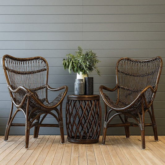 Burnt Sienna Cane Armchair – Stylish Rattan Balcony & Living Room Chair | Indoor & Outdoor Cane Seating