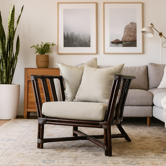 Brown Wash Armchair Lifestyle - IRA Furniture Cane India