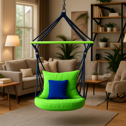 IRA Jumbo Adult Swing and Hammock Chair with Cushion - Green/Blue, Comfortable Outdoor Hammock for Relaxation