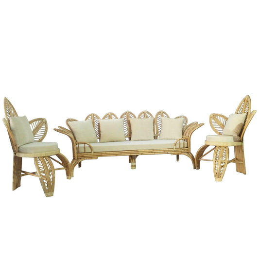 IRA 5-Seater Sofa Set with Cushions (3+1+1) - Perfect for Bohemian, Resort, Marriage, Architect, and Interior Designer Themes - Customizable Brown Rattan Cane Sofa Set for Outdoor & Indoor Use