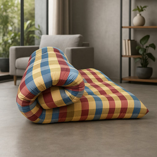 IRA Cotton Filled Folding Mattress (Blue and Red) – Medium Soft Mattress for Comfort and Durability
