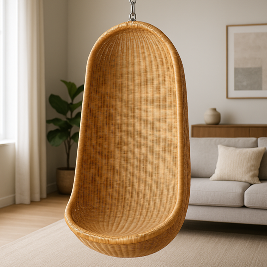 IRA Handwoven Cane Hanging Swing Jhula/Zula for Balcony & Adults | Honey Finish Contemporary Hammock Chair