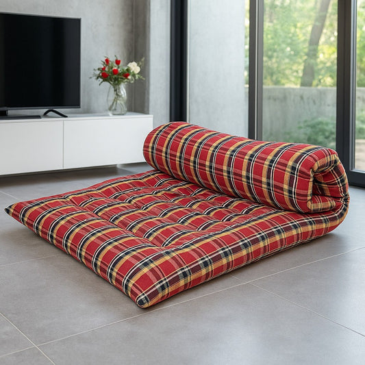 IRA Cotton Filled Folding Mattress (Blue and Red) – Medium Soft Mattress for Comfort and Durability