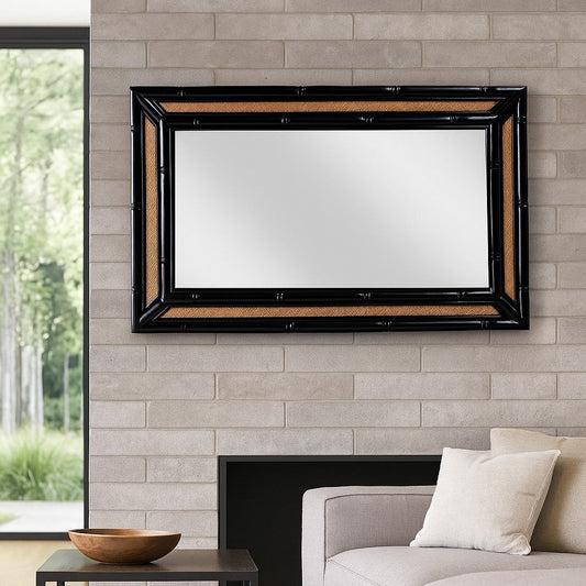 IRA Decorative Wall Mirror – Black Rattan Frame for Entryway, Living Room, Bedroom & Powder Room