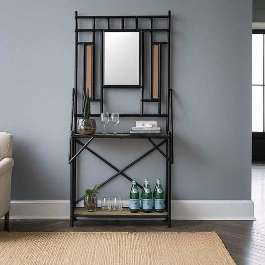 IRA Hall Stand with Mirror – Tortoise Shell Finish Frame for Entryway & Hallway Décor