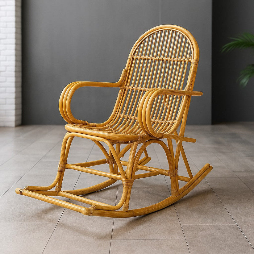 Rattan Rocking Chair | Wicker Honey Polish 200kg | IRA Furniture India