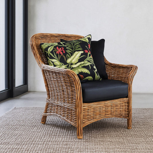 Durable Rattan Lounge Chair for Living Room – Comfortable Cane Wicker Chair for Indoor Seating