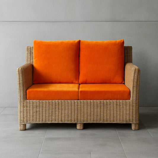 IRA 2 Seater Sofa Set for Balcony & Outdoor Seating - Handwoven Rattan Sofa with Cushions for Living Room, Garden, and Patio