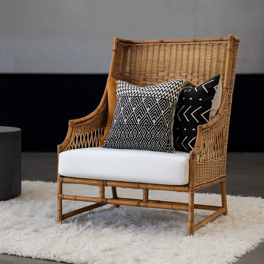 IRA Armchair for Bedrooms & Living Rooms – Comfortable, Modern, and Designer Rattan Accent Chair (Brown Wash)