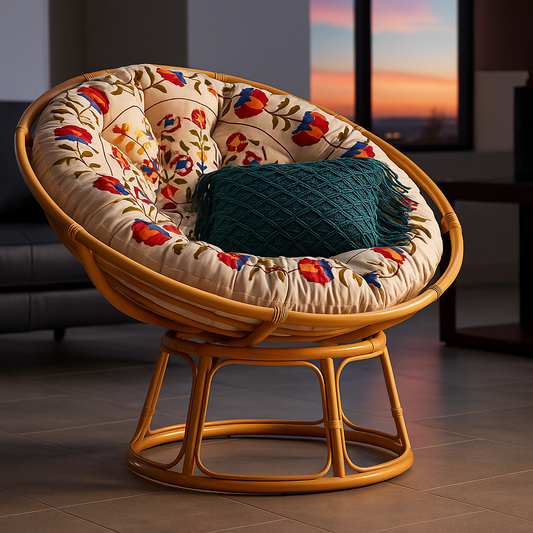 IRA Cane Papasan Chair with Cushion – Folding & Adjustable, Comfortable Design, Customizable Color, 250 Kg Weight Capacity
