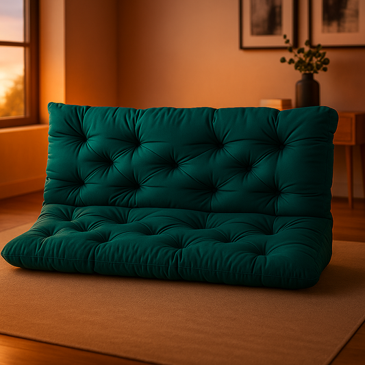 IRA 2-Seater Garden Bench Cotton Padded Cushion | Extra Soft & Comfortable Low Back Cushion | Foam Flakes Filling | Blue, 150 x 98 x 8 cm