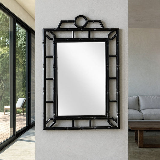 IRA Black Frame Decorative Wall Mirror for Living Room, Bathroom, and Home Office | Stylish Glass & Rattan Mirror