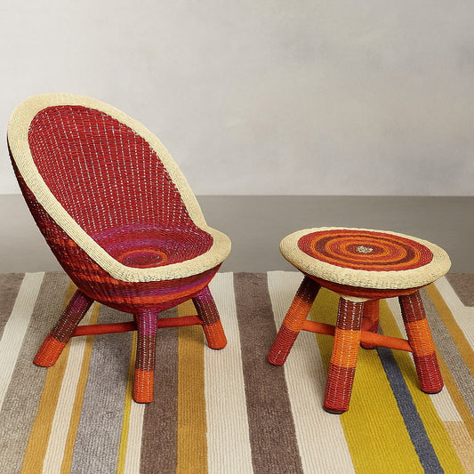 IRA Boho Colorful woven natural chair and table Set