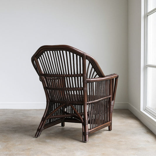IRA Brown Polish Garden Armchair – Stylish Cane Chair for Outdoor Seating | Rattan Chair for Balcony & Garden