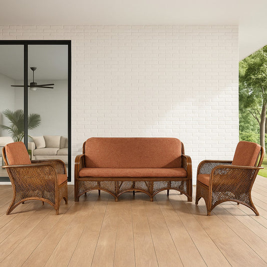 IRA Cane 5-Seater Sofa Set with Cushions (3+1+1) – Luxury Cane Furniture for Living Room, Bedroom, Hotels, and Resorts