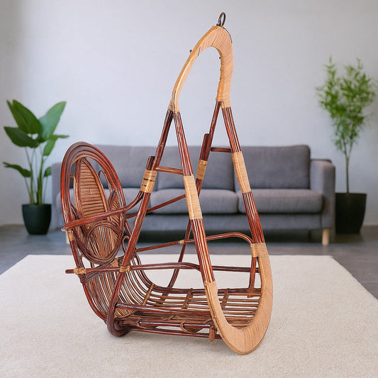 IRA Cane Garden Swing (Brown) – Single Seater Indoor Outdoor Cane Swing Chair (28x22x47 inches)