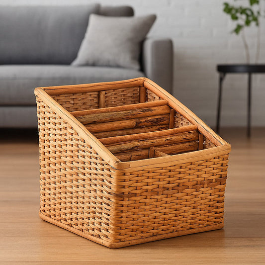 IRA Cane Handmade Multipurpose Basket/Magazine Stand Holder (Brown, Standard)