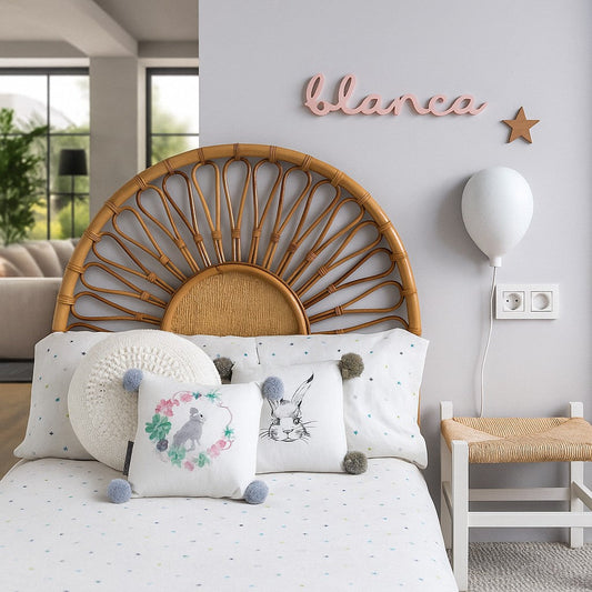 IRA Cane Headboard for Bed | Handcrafted Rattan & Wooden Headboard | Customizable Sizes for Queen, King & Double Beds | Bedroom Furniture Décor