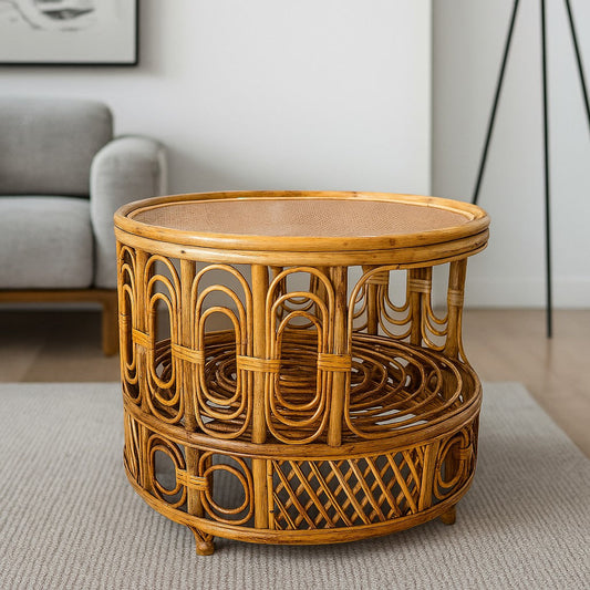 IRA Cane Natural Coffee Table | Handmade Rattan Center Table | Lightweight & Pre-Assembled