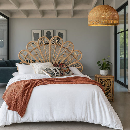 IRA Rattan Stylish Headboard | Handmade Cane & Wooden Bed Headboard | Custom Size Headboard for Home Décor & Bedroom Furniture