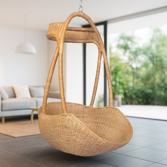 IRA Handwoven Cane Swing Chair for Balcony Adults | Natural Honey Finish Jhula Zula | Rattan Hanging Chair for Indoor & Outdoor