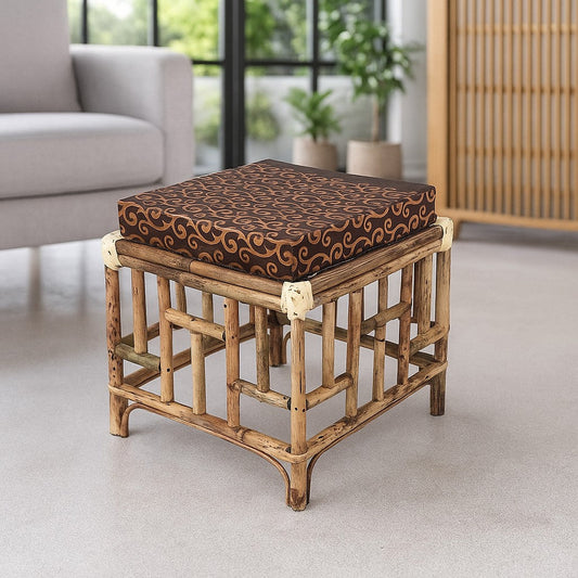 IRA Elegant Brown Cane Stool Chairs With Cushion