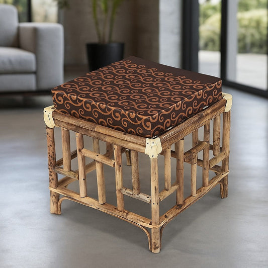 IRA Elegant Brown Cane Stool Chairs With Cushion