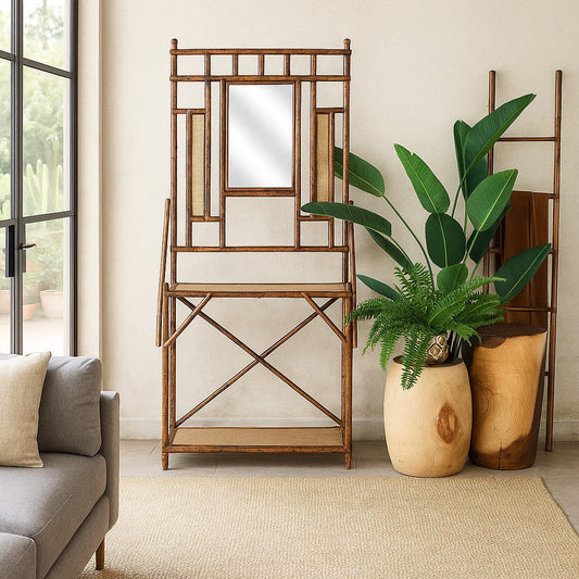 IRA Hall Stand with Mirror – Tortoise Shell Finish Frame for Modern Home Décor