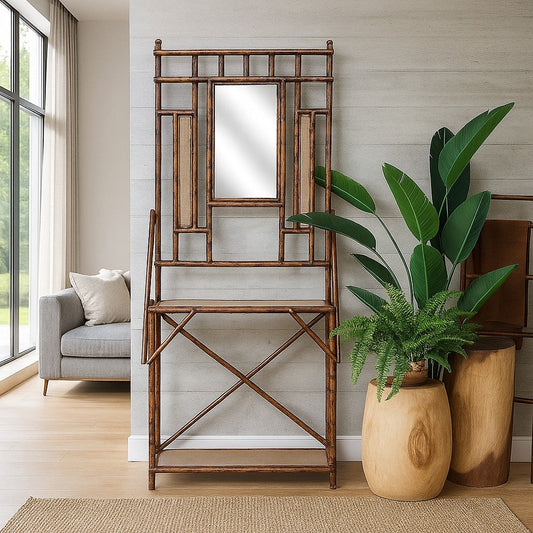 IRA Hall Stand with Mirror – Tortoise Shell Finish Frame for Modern Home Décor