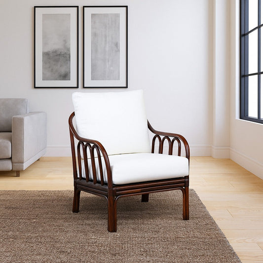 IRA Handmade Rattan Armchair – Dark Brown Wash Cane Chair for Balcony, Indoor Rattan Seating