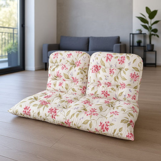 IRA Indoor Outdoor Medallion & Dotted Tab Prints - 3 Pc Tufted Wicker Cushion Set 1 Loveseat & 2 U-Shape