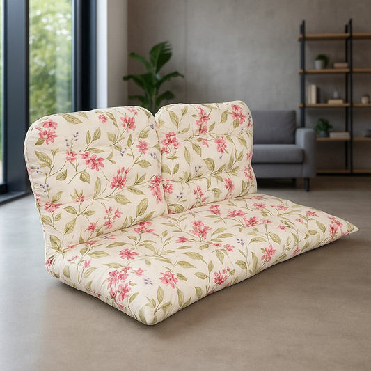IRA Indoor Outdoor Medallion & Dotted Tab Prints - 3 Pc Tufted Wicker Cushion Set 1 Loveseat & 2 U-Shape