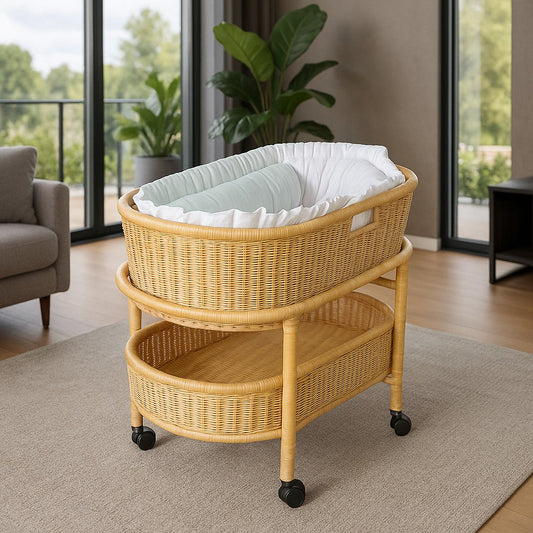 IRA Kids Brannan Bassinet | Baby Wicker Cradle with Removable Basket & Cotton Cushions | Handmade Infant Bed & Baby Shower Gift
