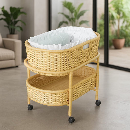 IRA Kids Brannan Bassinet | Baby Wicker Cradle with Removable Basket & Cotton Cushions | Handmade Infant Bed & Baby Shower Gift