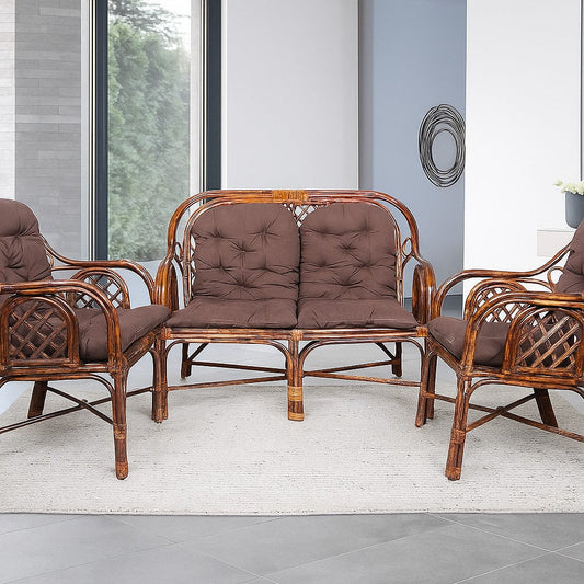 IRA Living Room 4-Seater Sofa Set (Rattan & Wicker, Brown) - Cane Garden Sofa Set with Cushions