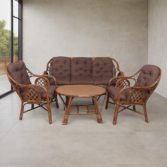 IRA Living Room 5 Seater Rattan Modern Cage Style Sofa Set with Table and Cushion