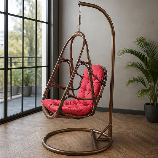 IRA Metal Stand With Cane Rattan Swing And Cushion